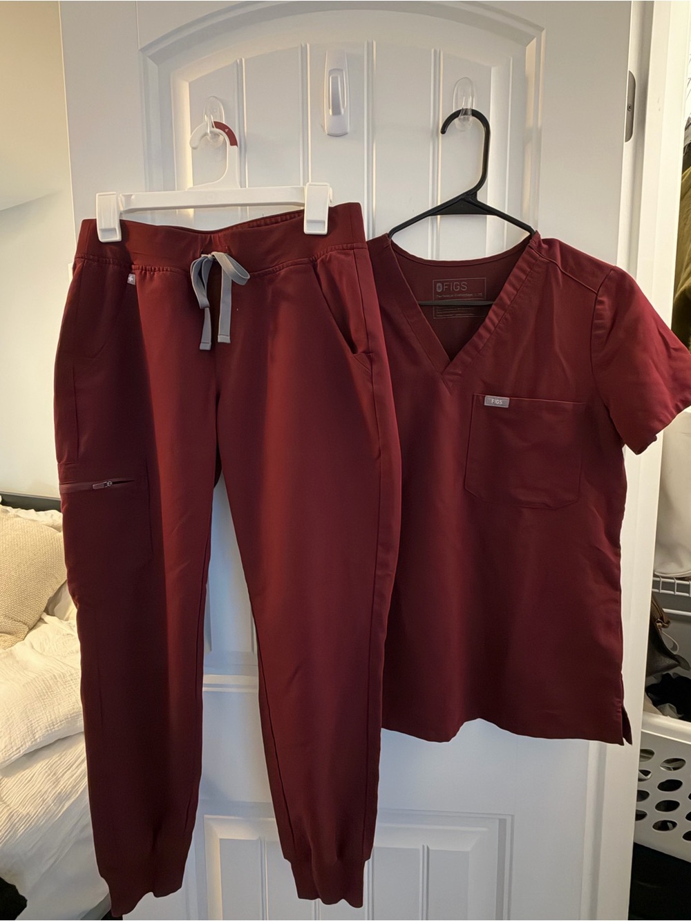 Figs Women's Burgundy Scrub Top and Jogger Pants Set